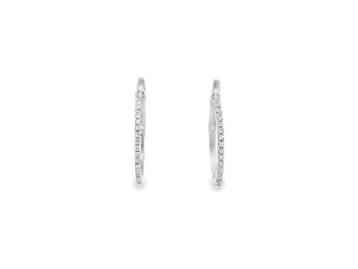 18K White Gold Large Hoop Earrings with Front-Set Natural Round Diamonds